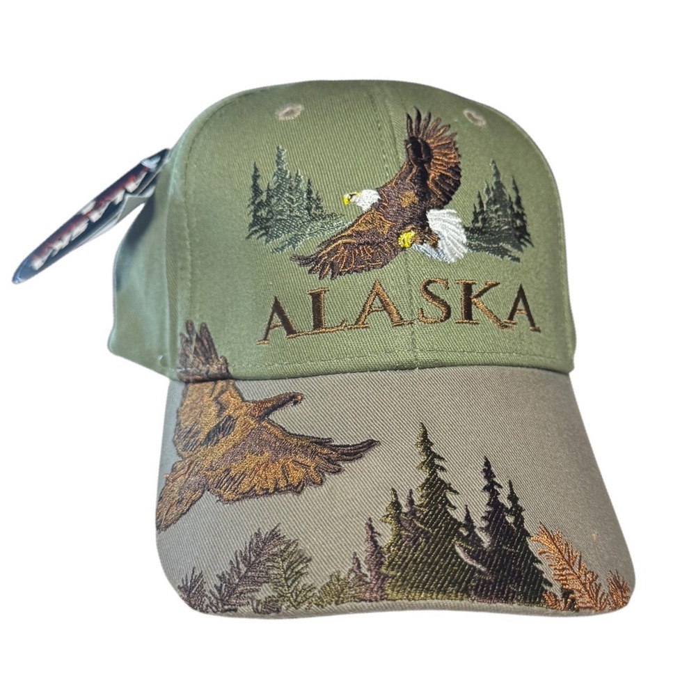 Alaska Headgear Mens Hat OS Green Cotton Eagle Embroidered Adjustable Strap New
